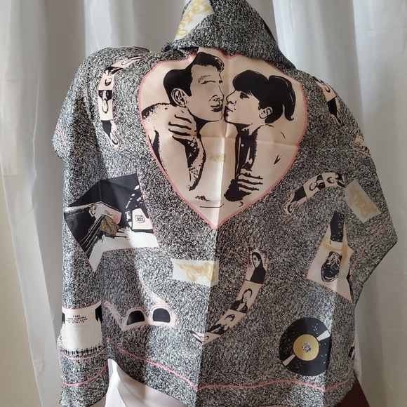 80's Vintage Italy Scarf FORENZA Retro Records Rockabilly New Wave 31" SQUARE - Picture 3 of 4